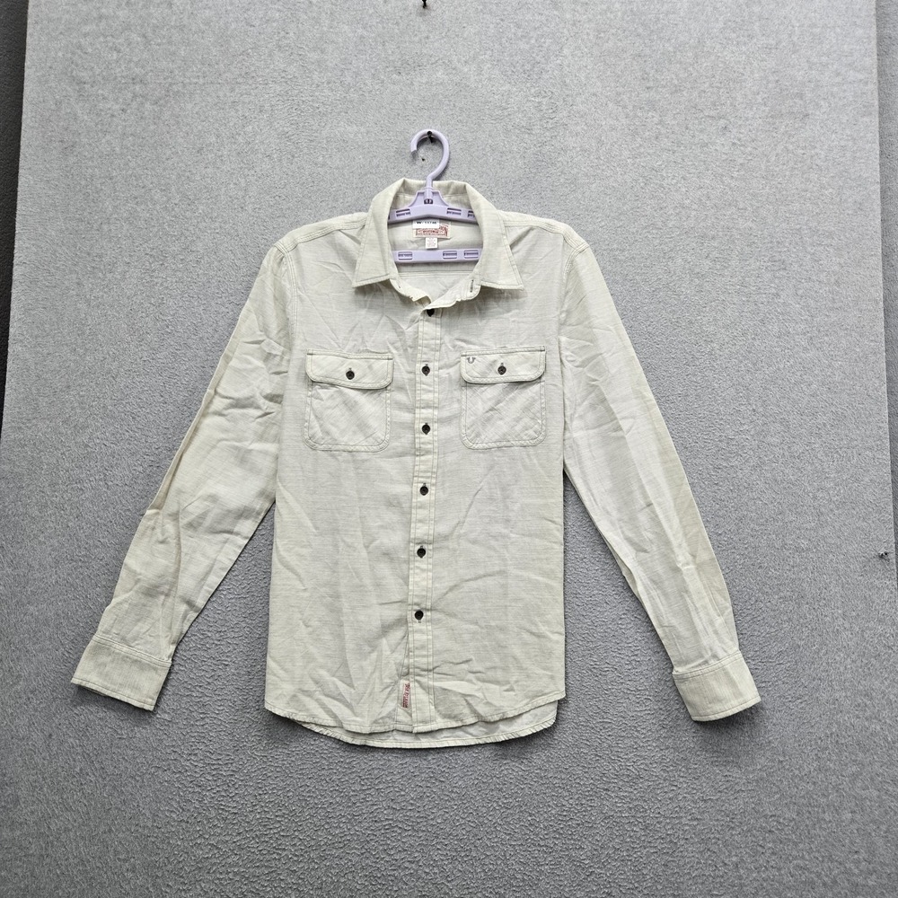 True Religion Men Button‎ Up Shirt M/M Beige Casual Shirt Long Sleeve